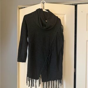 New York & Company Black Cowl Neck Sweater with Fringe